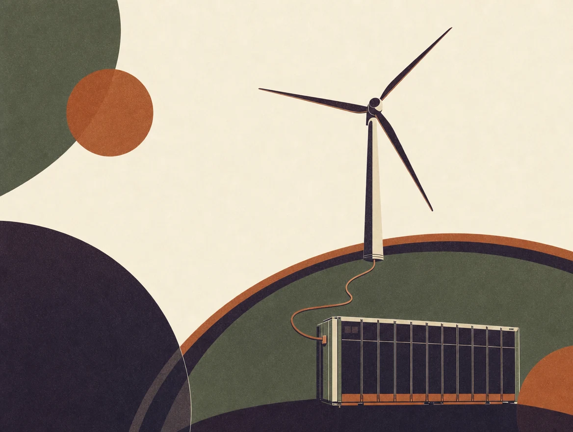 Illustration éditoriale abstraite du stockage et des réseaux d'énergie.