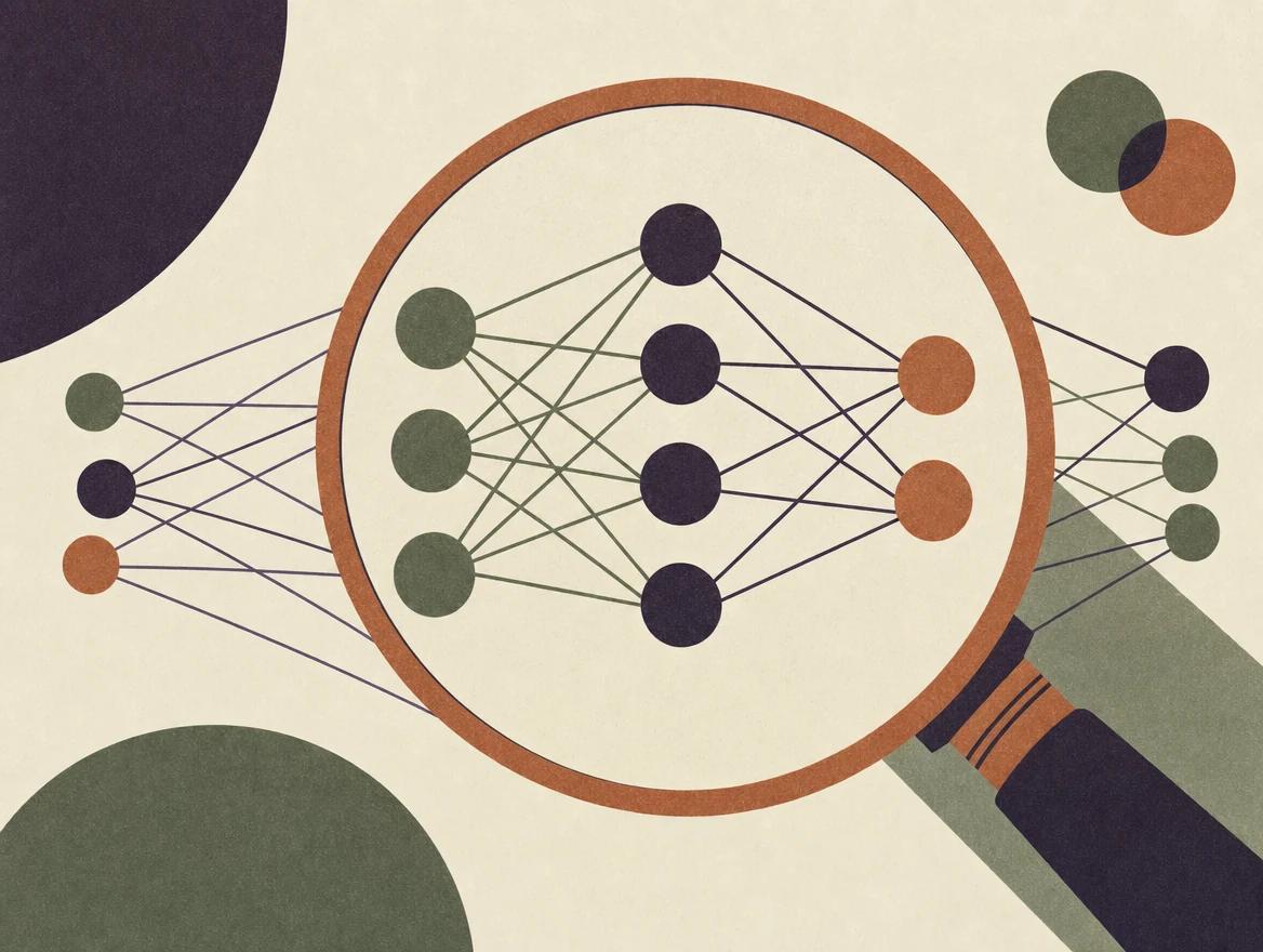 Illustration éditoriale abstraite d'un dispositif d'évaluation de l'intelligence artificielle.